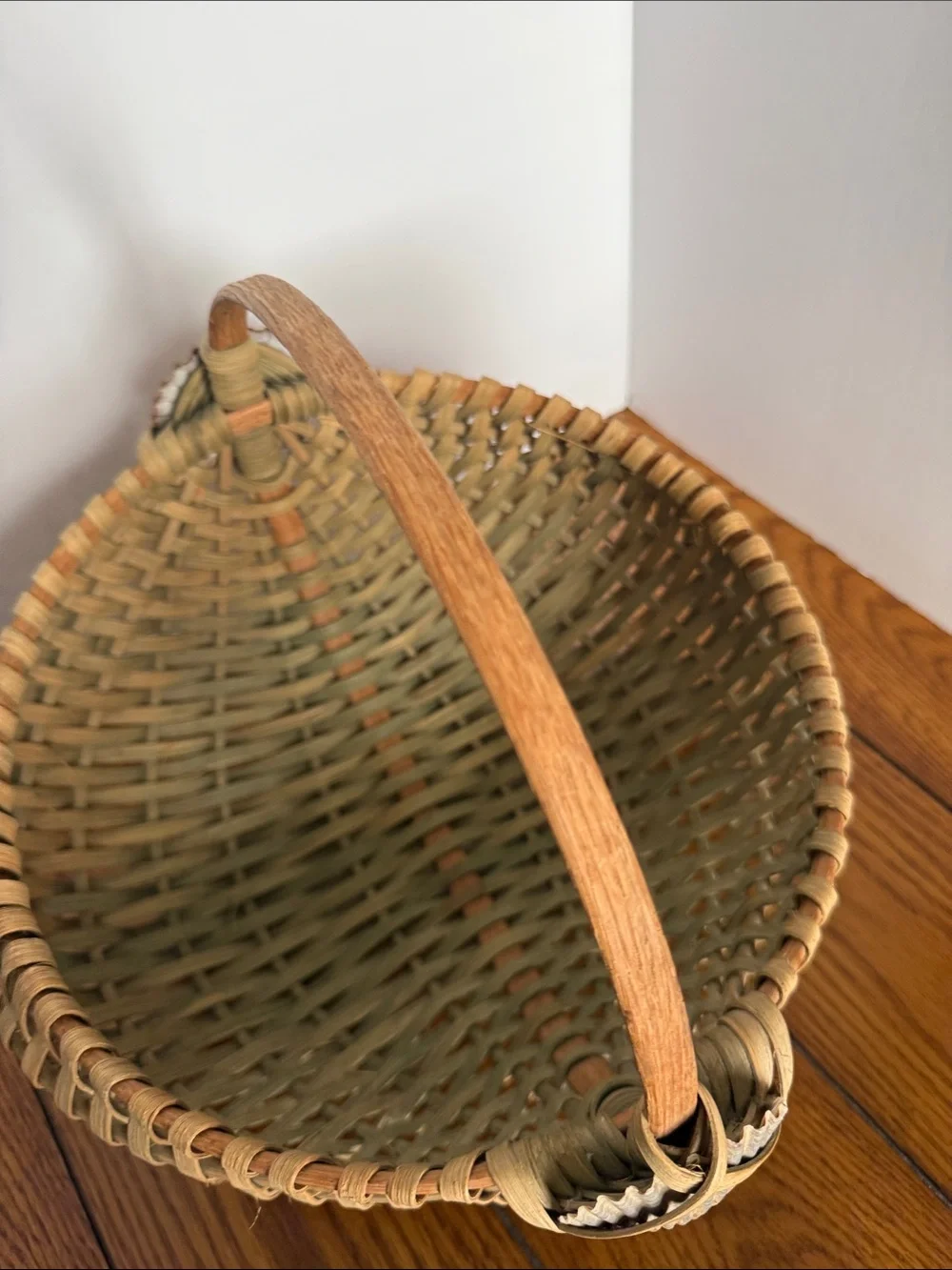 Woven Rattan Basket with Shell Accent - Natural Brown